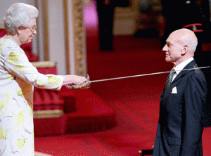 Sir Patrick Stewart was knighted by Queen Elizabeth II in 2010. Anthony Devlin/AP Photo